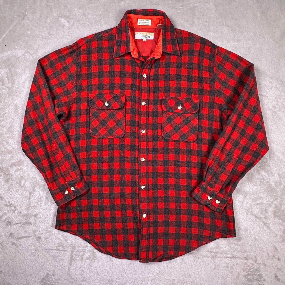 VTG Squaw Valley Wool Flannel‎ Shirt Red Black Buffalo Plaid Men's L Gorpcore